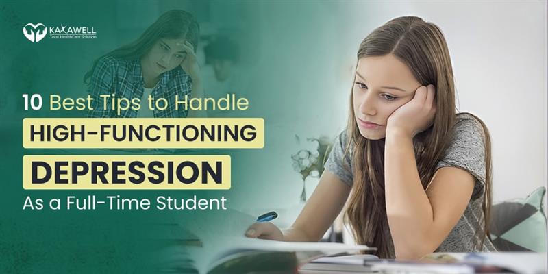 Student using laptop while coping with high-functioning depression through self-care and study tips.